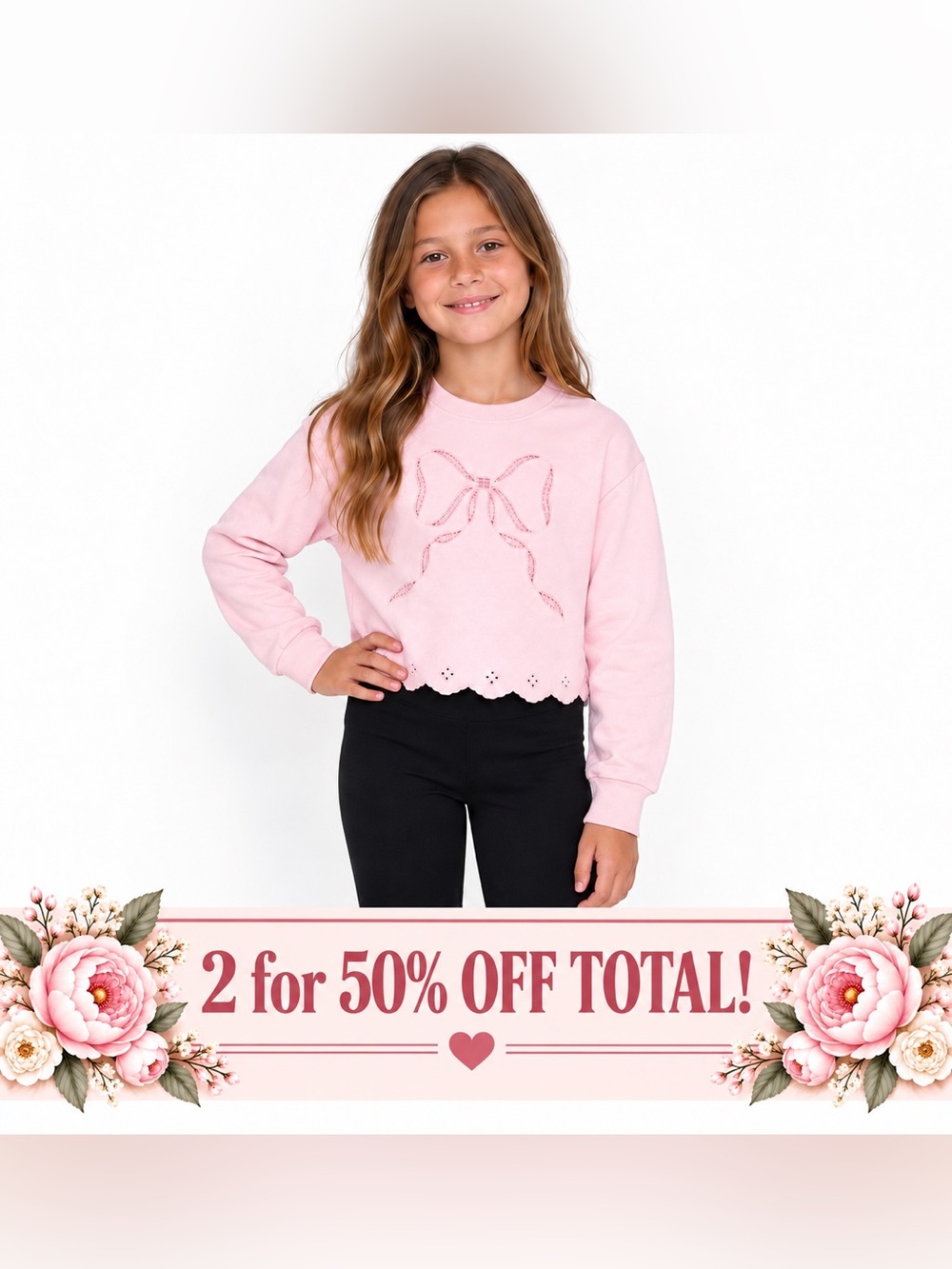 Girls Pink Bow Detail Cropped Sweatshirt – Size Large Derek Heart
